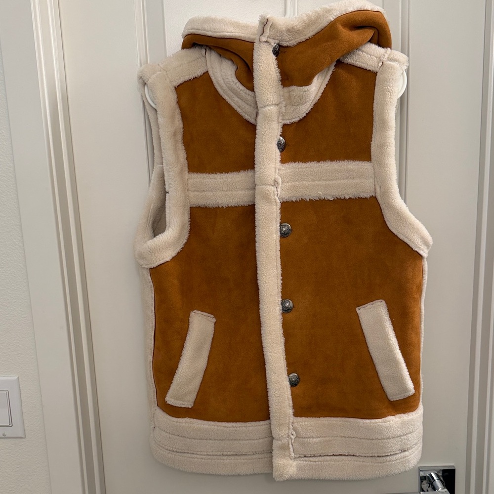 Brown and Cream Hooded Vest